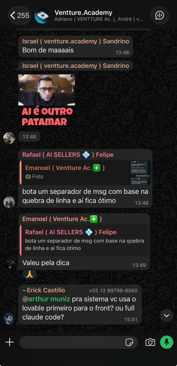 conversa do grupo vip da ventture academy